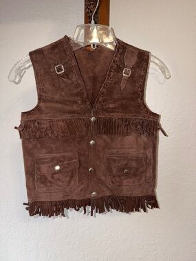 Vintage brown suede leather fringe vest cowboy western jacket